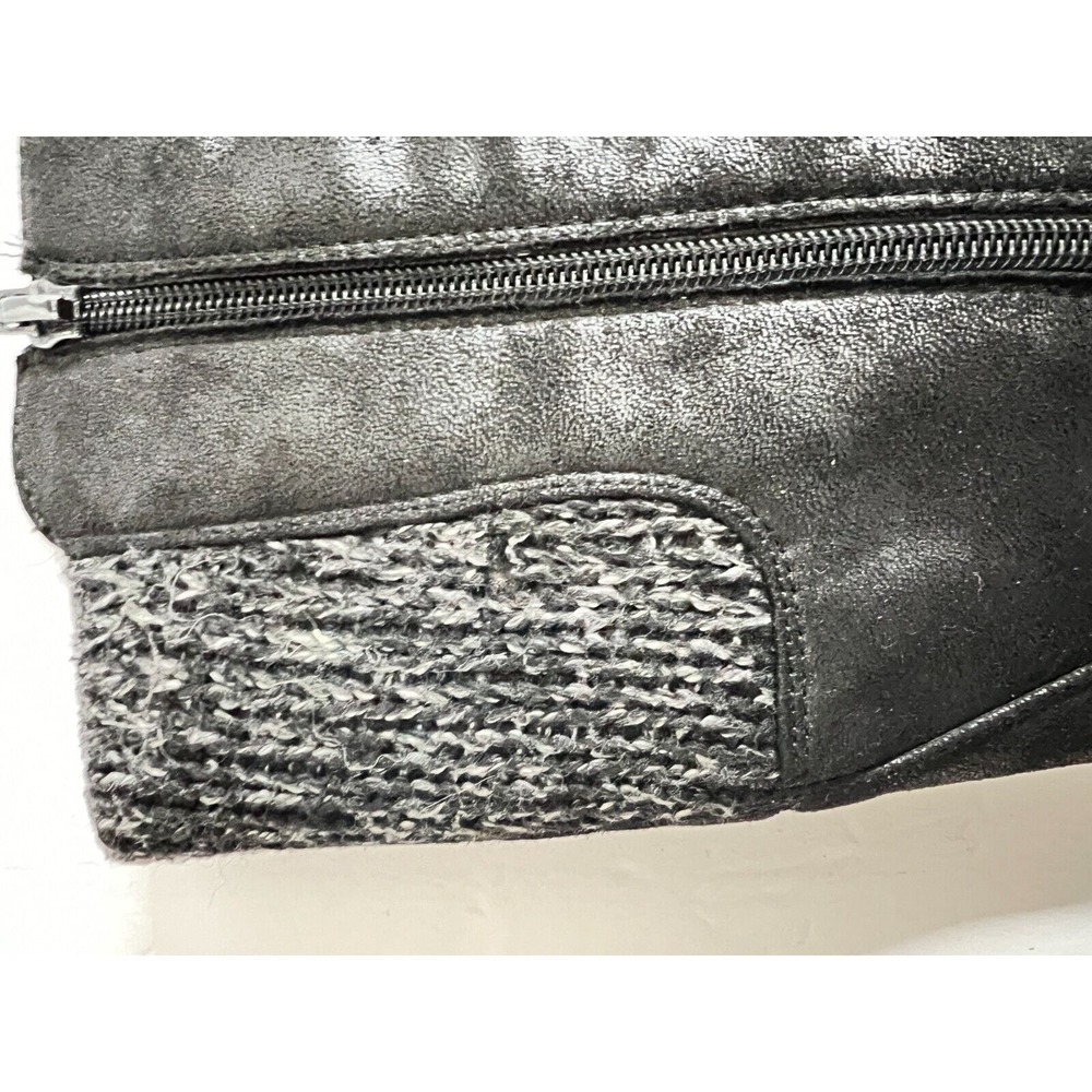 Girls Black Knit Trim Side Zip Knee High Boots - Picture 4 of 12